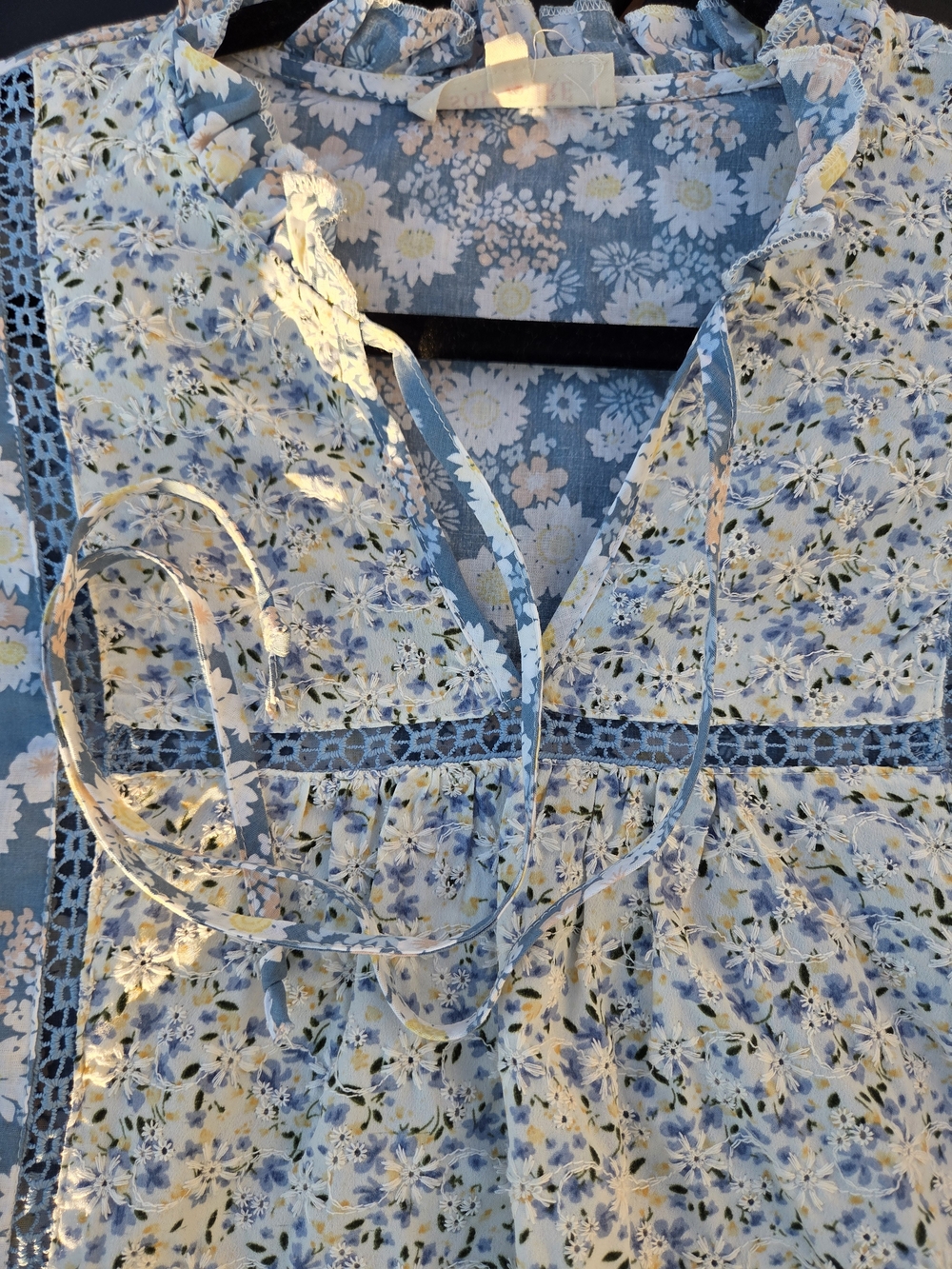 Solitaire Blue Floral Ruffle-Neck Blouse - Picture 3 of 6